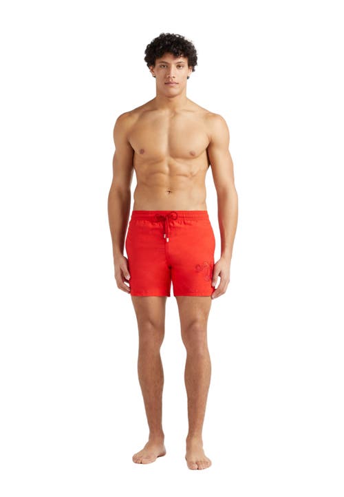 Vilebrequin Snake Embroidered Swim Shorts In Coquelicot