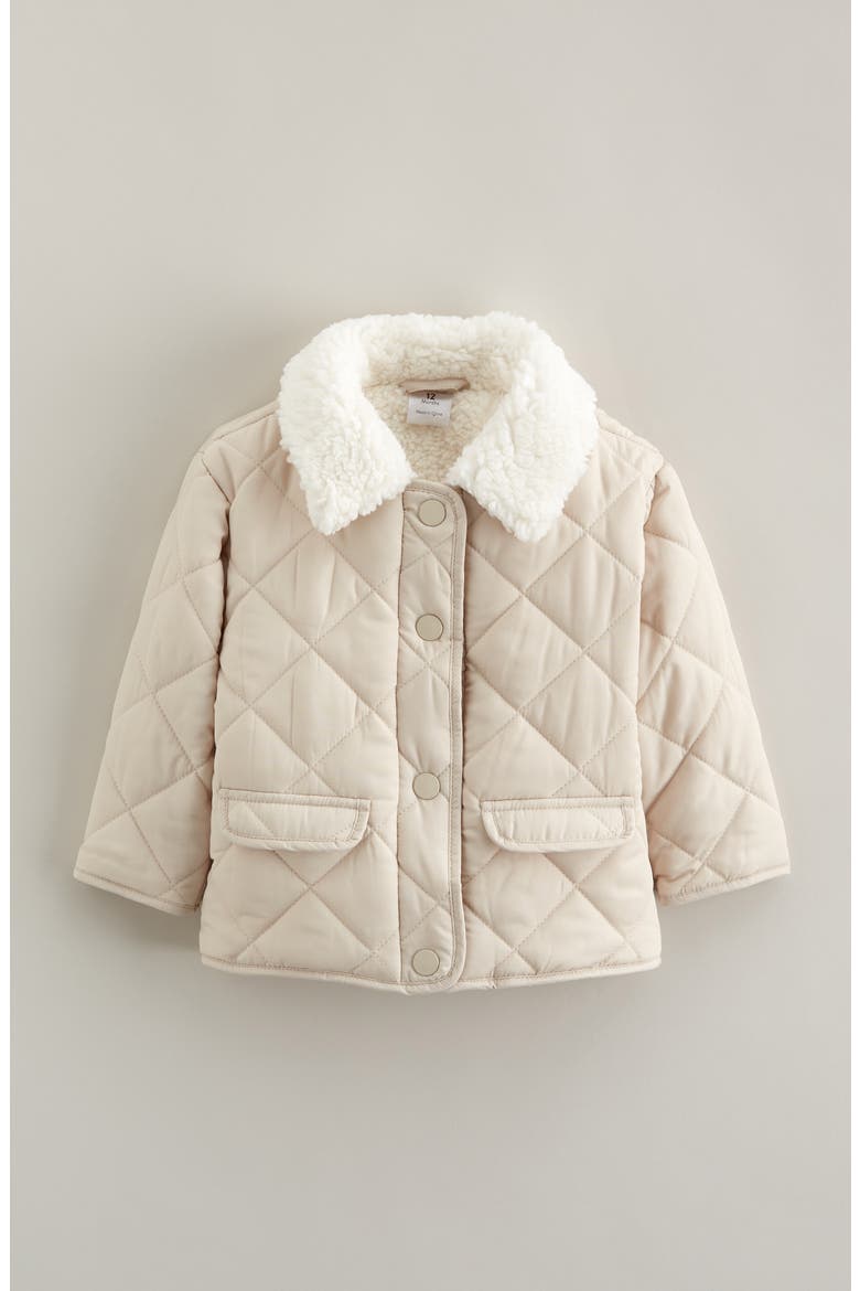 Faux Fur Collar Quilted Coat, Main, color, BEIGE OATMEAL