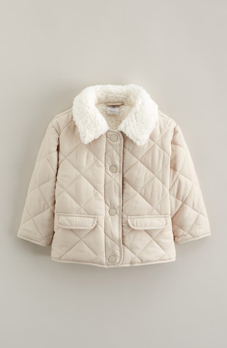 Nordstrom Faux Fur Collar Quilted Coat, Main, color, Beige Oatmeal