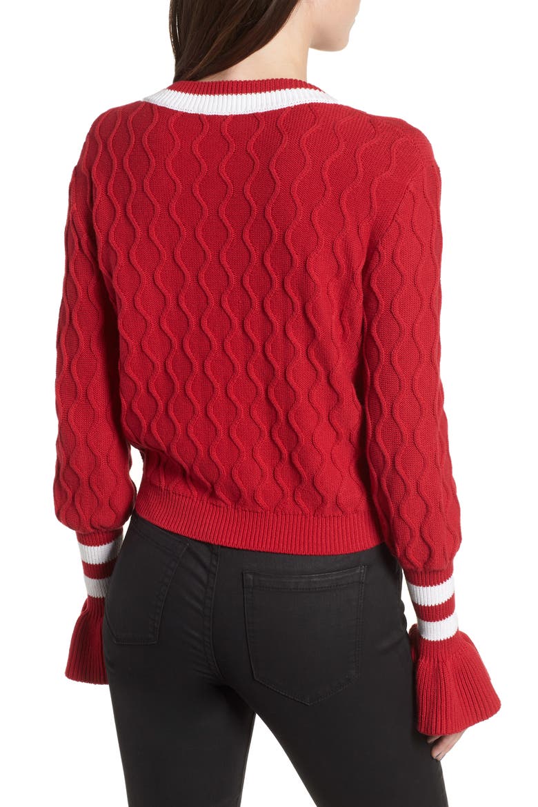 Graduate Bell Sleeve Sweater, Alternate, color, BERRY/ WHITE