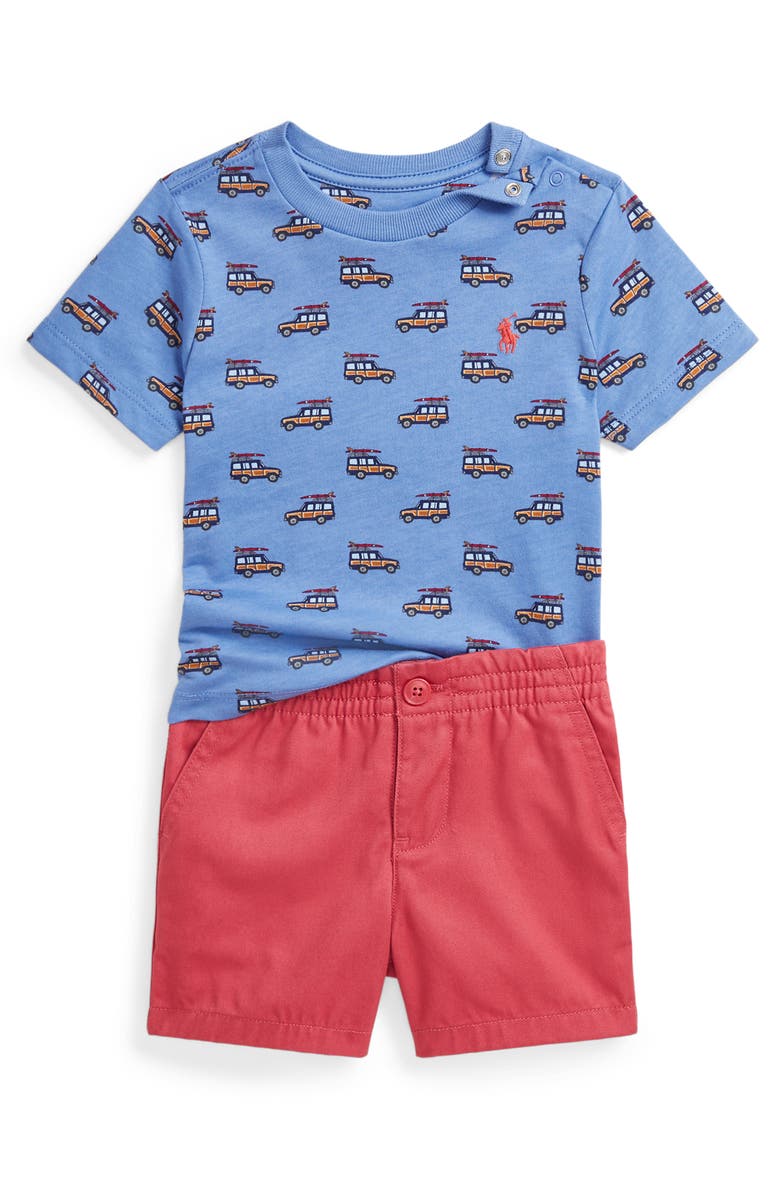 Ralph Lauren Wagon Print Cotton T-Shirt & Shorts Set, Main, color, 
