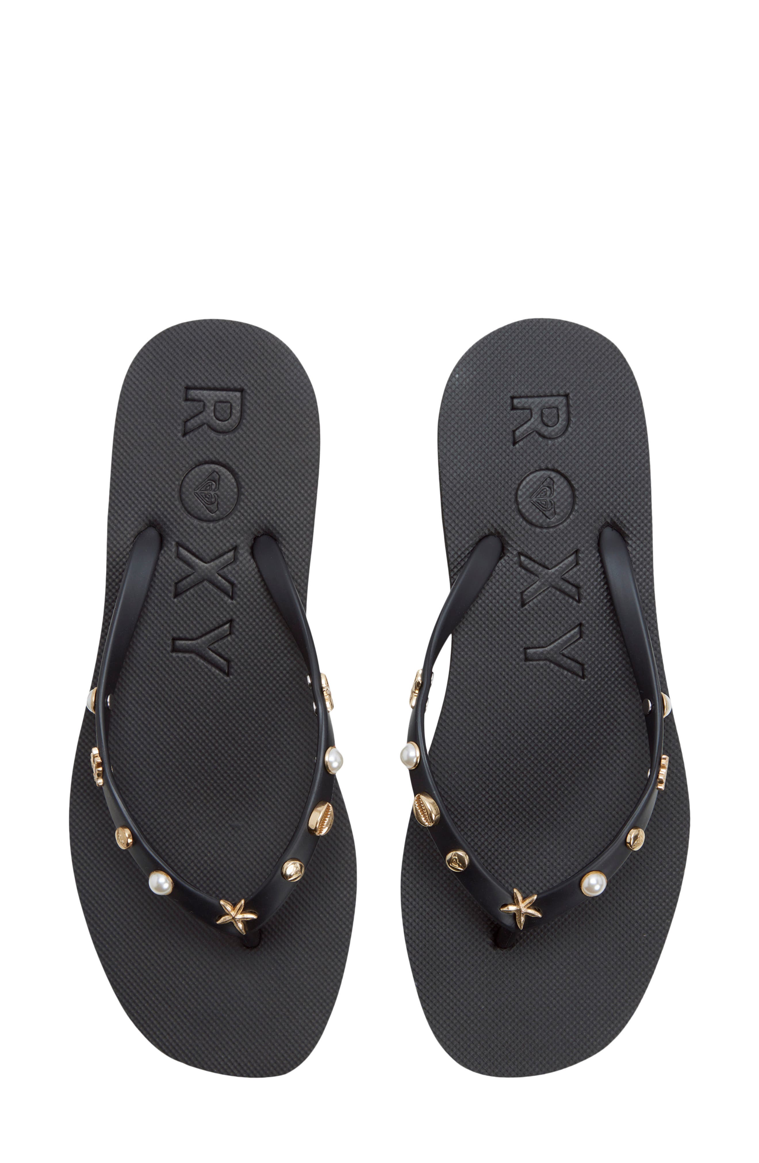 Roxy Hema Shell Stud Flip Flop, Alternate, color, Black