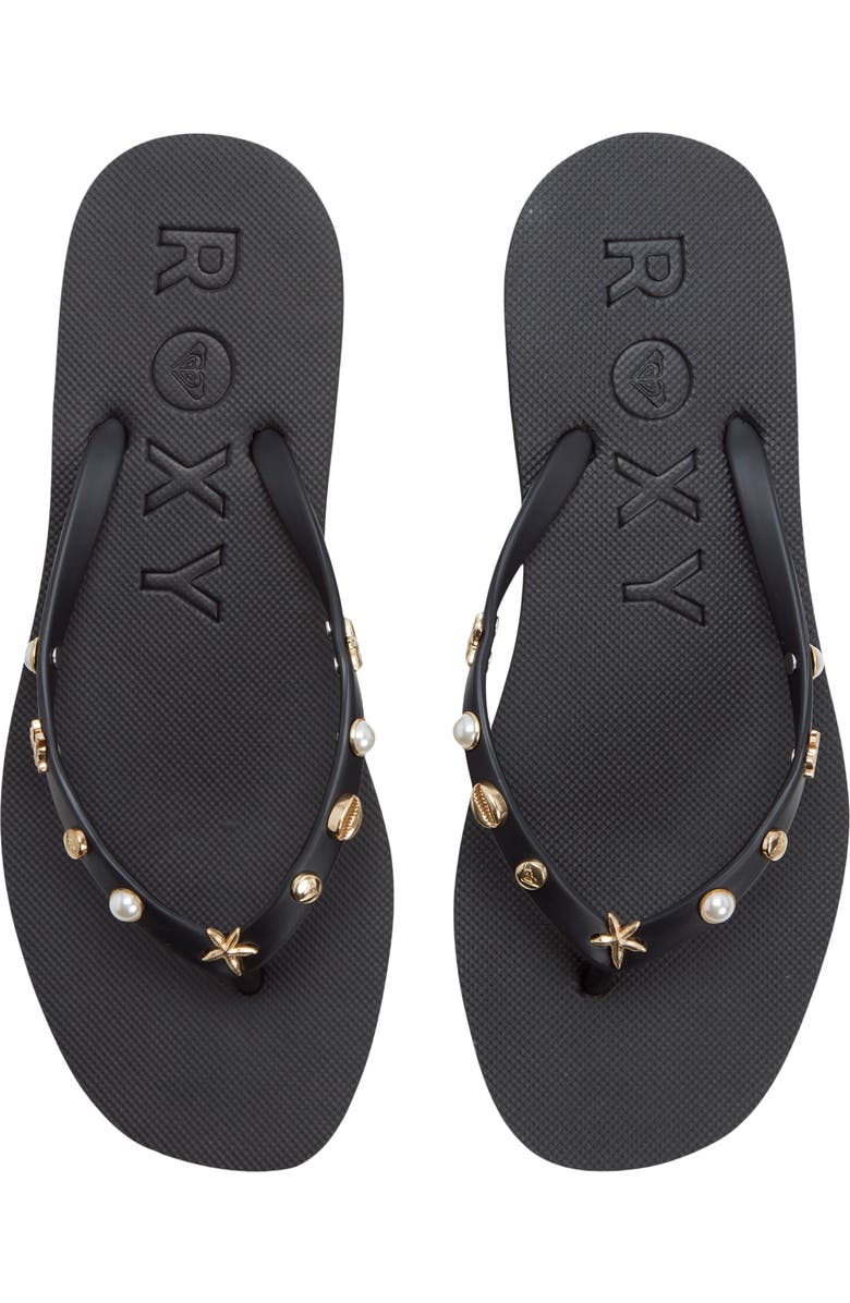 Roxy Hema Shell Stud Flip Flop, Alternate, color, Black