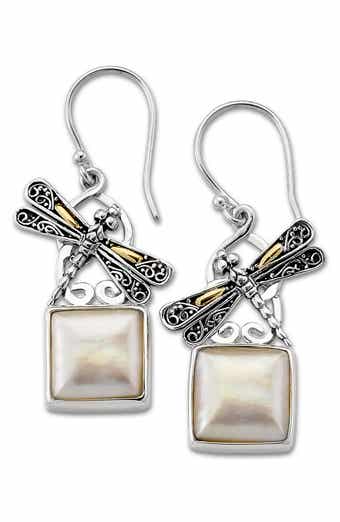 Sterling Silver & 18K Gold Mabe Pearl Dragonfly Drop Earrings