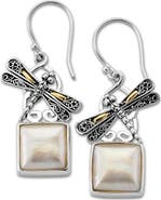 SAMUEL B. Sterling Silver & 18K Gold Mabe Pearl Dragonfly Drop Earrings