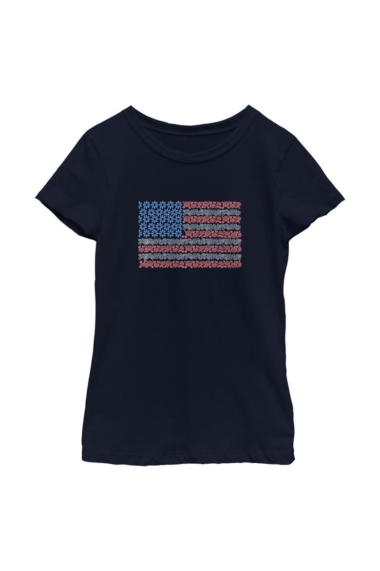 Girl's Lost Gods Roses and Daisies American Flag  Graphic T-Shirt, Main, color, Navy Blue
