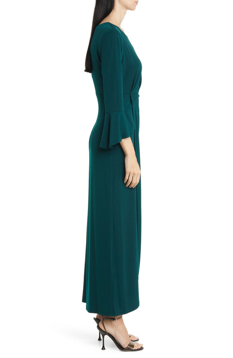 Connected Apparel Bell Sleeve Gathered Waist Gown, Alternate, color, Hunter