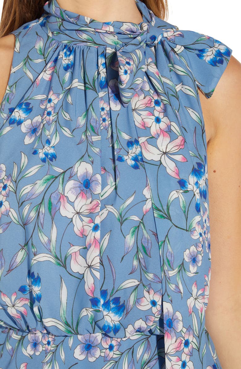 Adrianna Papell Floral Tie Neck Chiffon Midi Dress, Alternate, color, 
