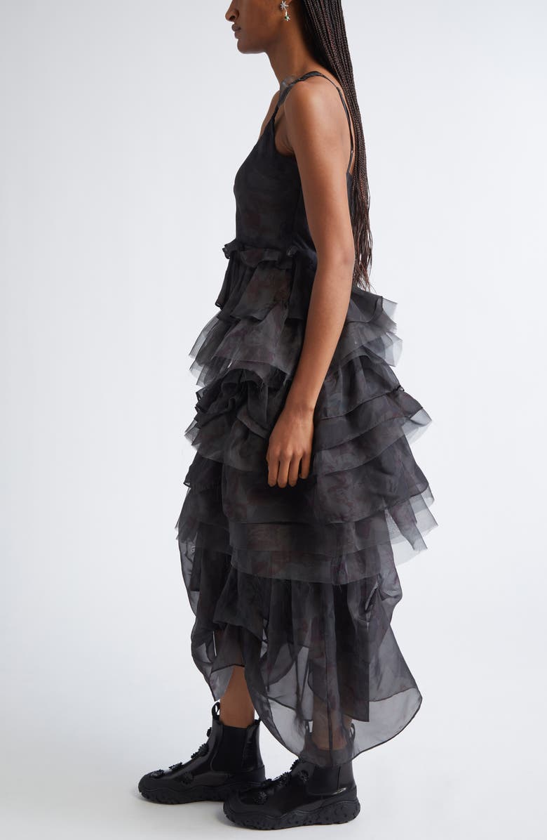 Collina Strada Geranium Watercolor Roses Ruffle Dress, Alternate, color, Black Watercolor Roses