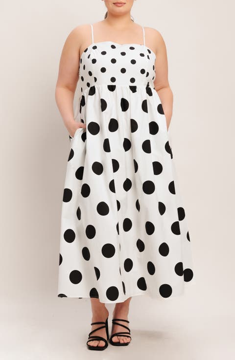 Polka Dot Empire Waist Cotton Maxi Dress (Plus)