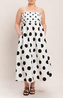 FLYING TOMATO Polka Dot Empire Waist Cotton Maxi Dress