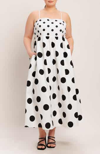 FLYING TOMATO Polka Dot Empire Waist Cotton Maxi Dress