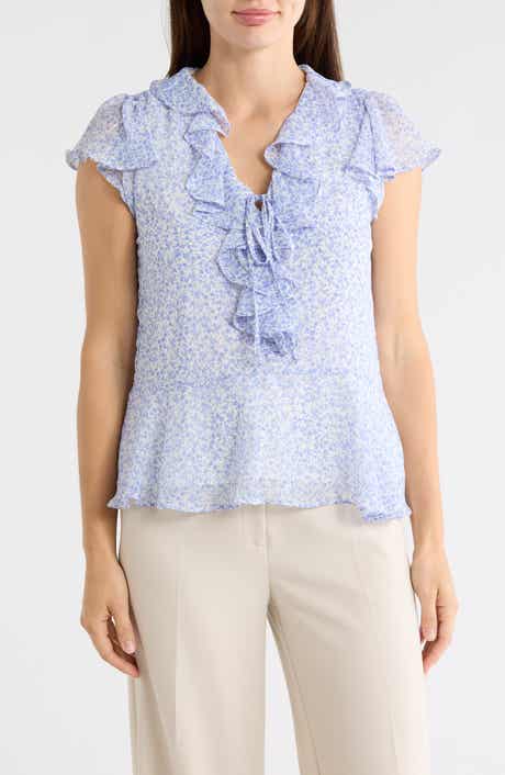 CeCe Floral Flutter Sleeve Ruffle Peplum Top