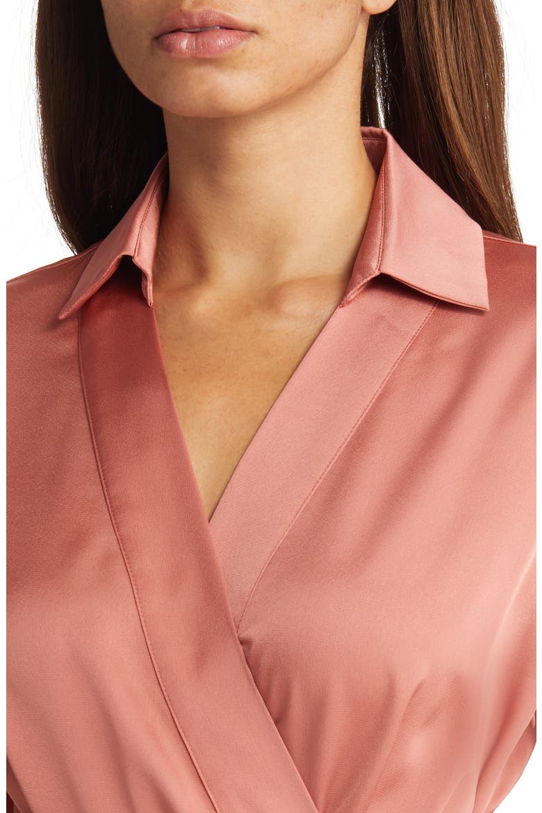 Short Sleeve Tie Waist Satin Midi Dress, Alternate, color, ROSE HIP