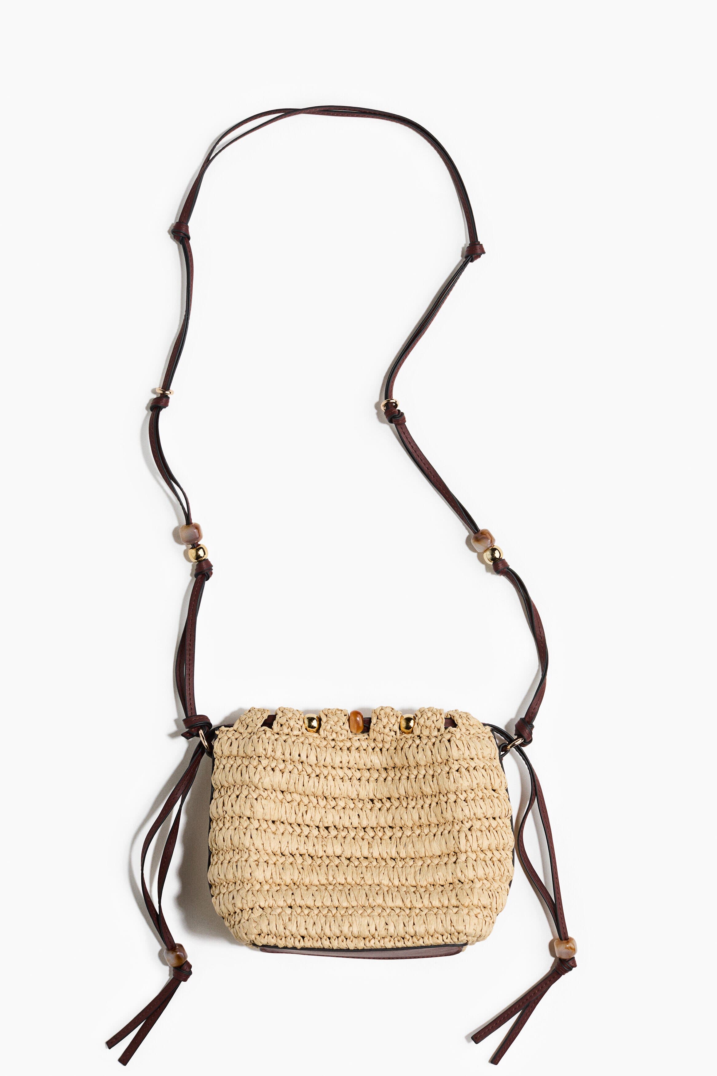 Bead-detail Straw Crossbody Bag, Main, color, Beige/dark brown