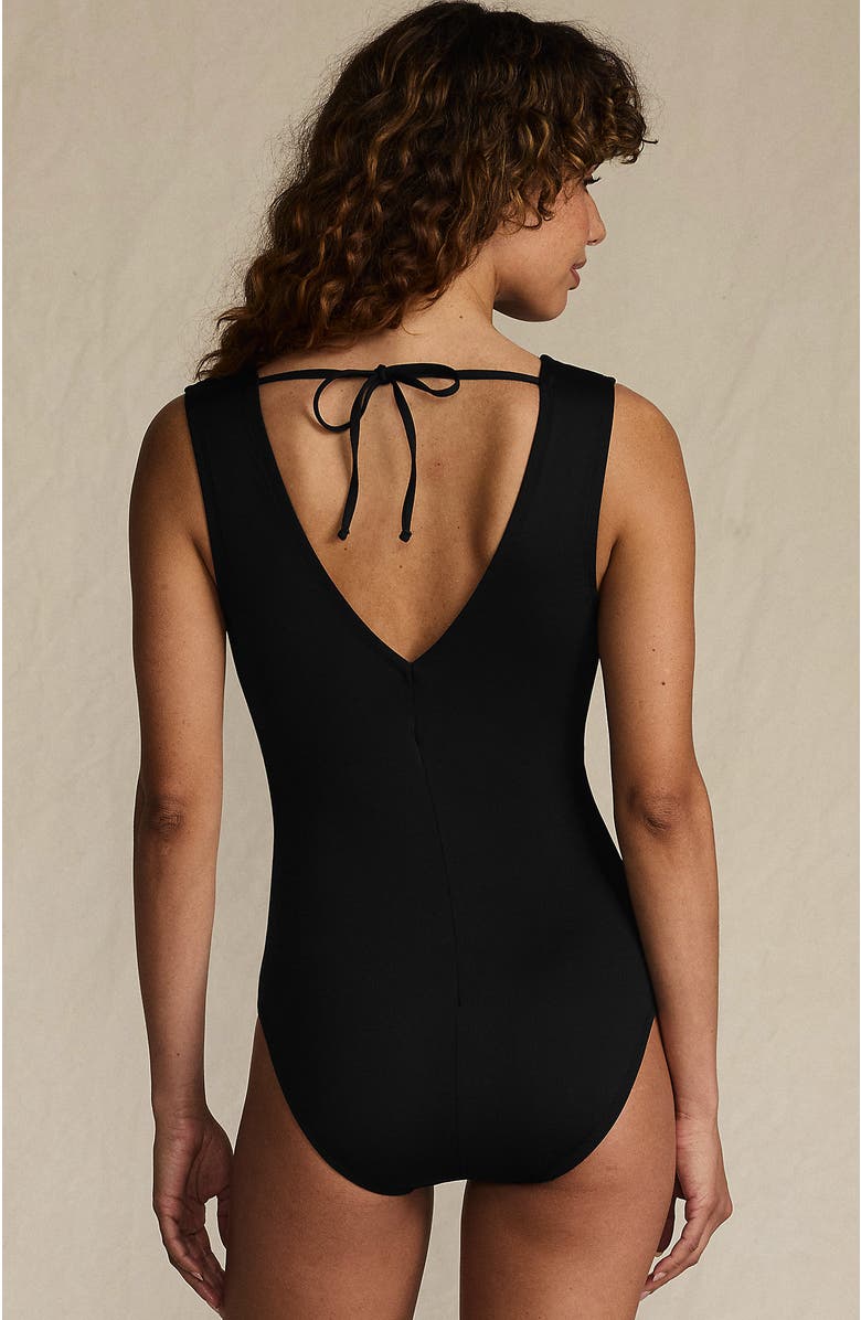 Lands' End Surplice Tie Back One Piece, Alternate, color, Black