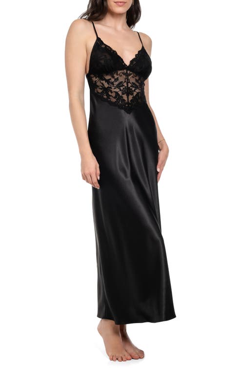 In Bloom By Jonquil Rosalie Satin & Lace Nightgown In Black