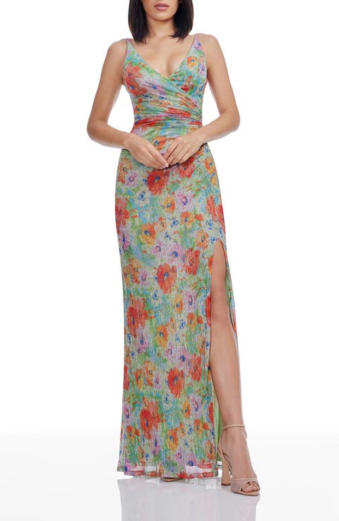 Jordan Metallic Floral Ruched Mermaid Gown