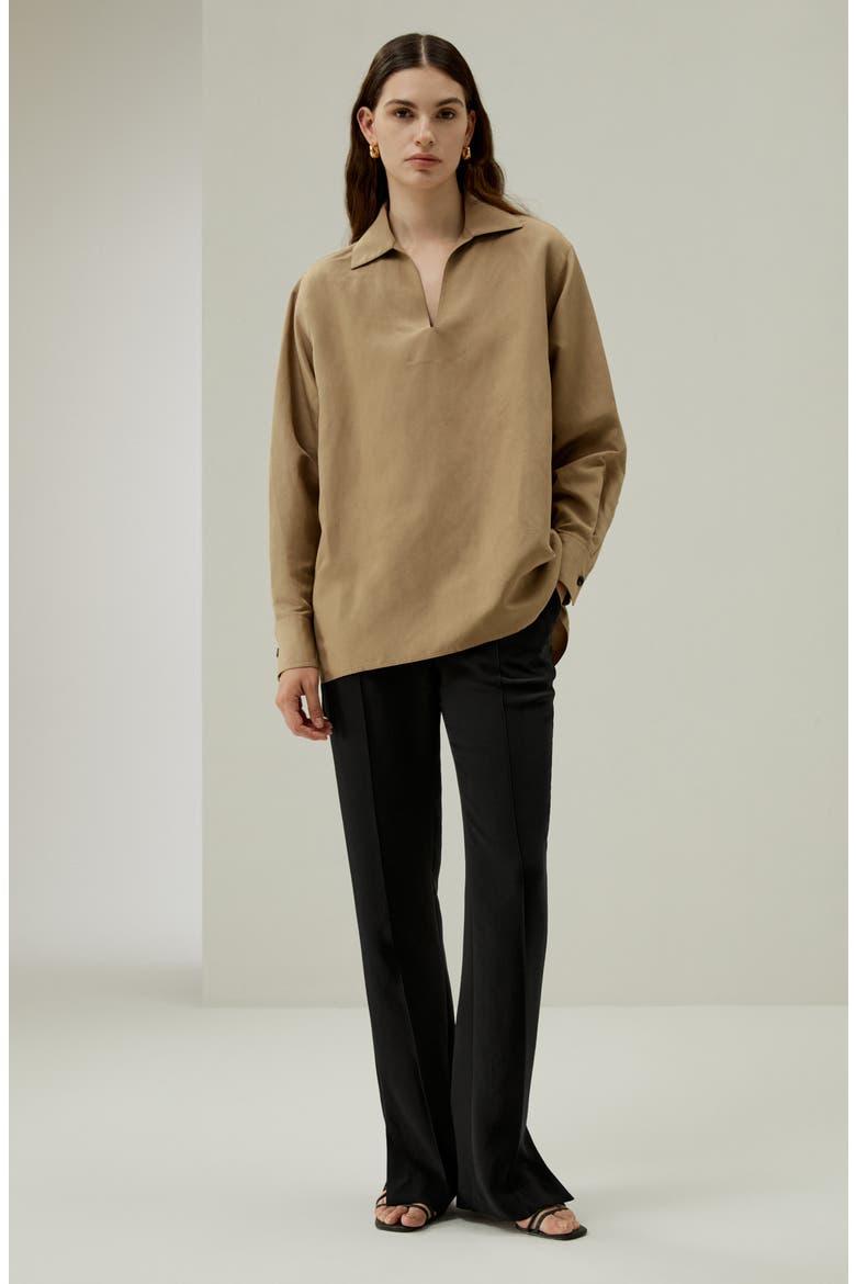 Women's Oversized Silk-Linen Blend Shirt, Alternate, color, Oak