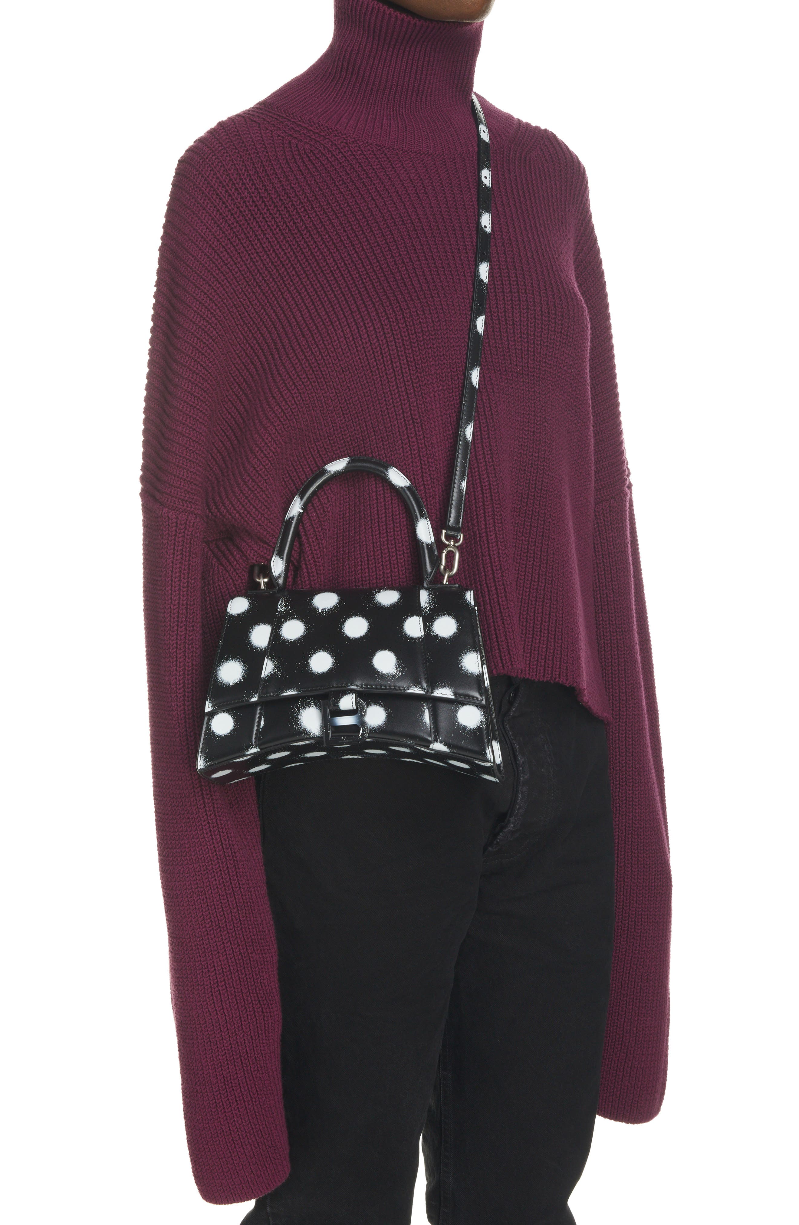 Balenciaga Small Hourglass Polka Dot Leather Top Handle Bag, Alternate, color, 