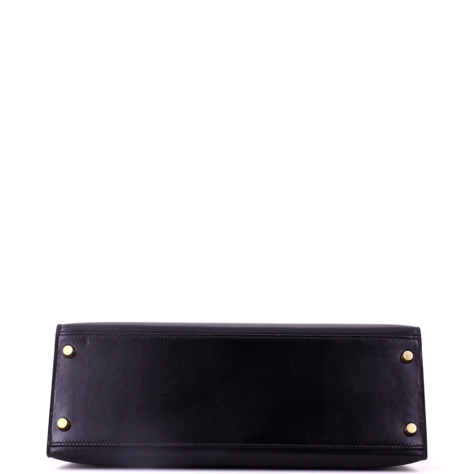 Pre-Owned Hermes Kelly Handbag Black Box Calf with Gold Hardware 32, Alternate, color, Noir