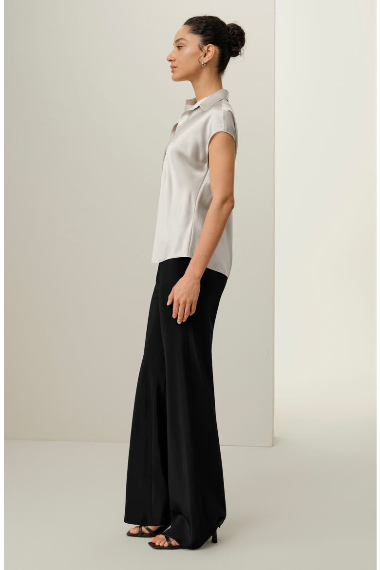 Women's Bias Cut Cap-Sleeve Silk Shirt, Alternate, color, Moonlight Gray