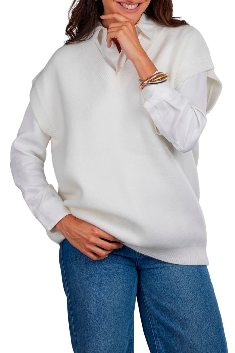 Cotton Sweater Vest, Main, color, WHITE