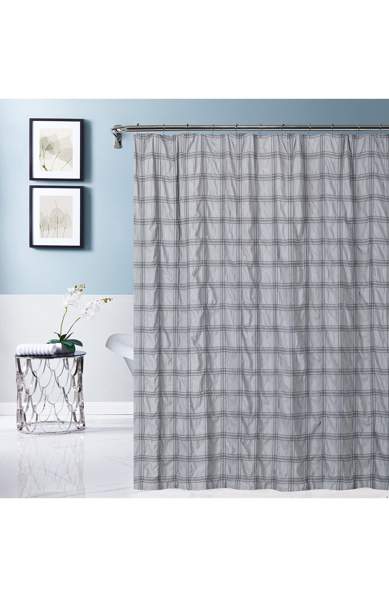 DAINTY HOME Crinkle Plaid Shower Curtain