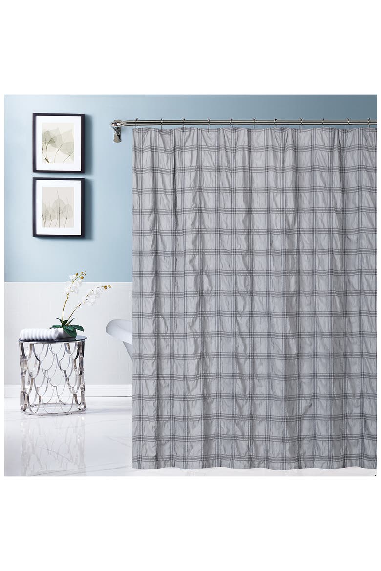 Crinkle Plaid Shower Curtain, Main, color, GREY