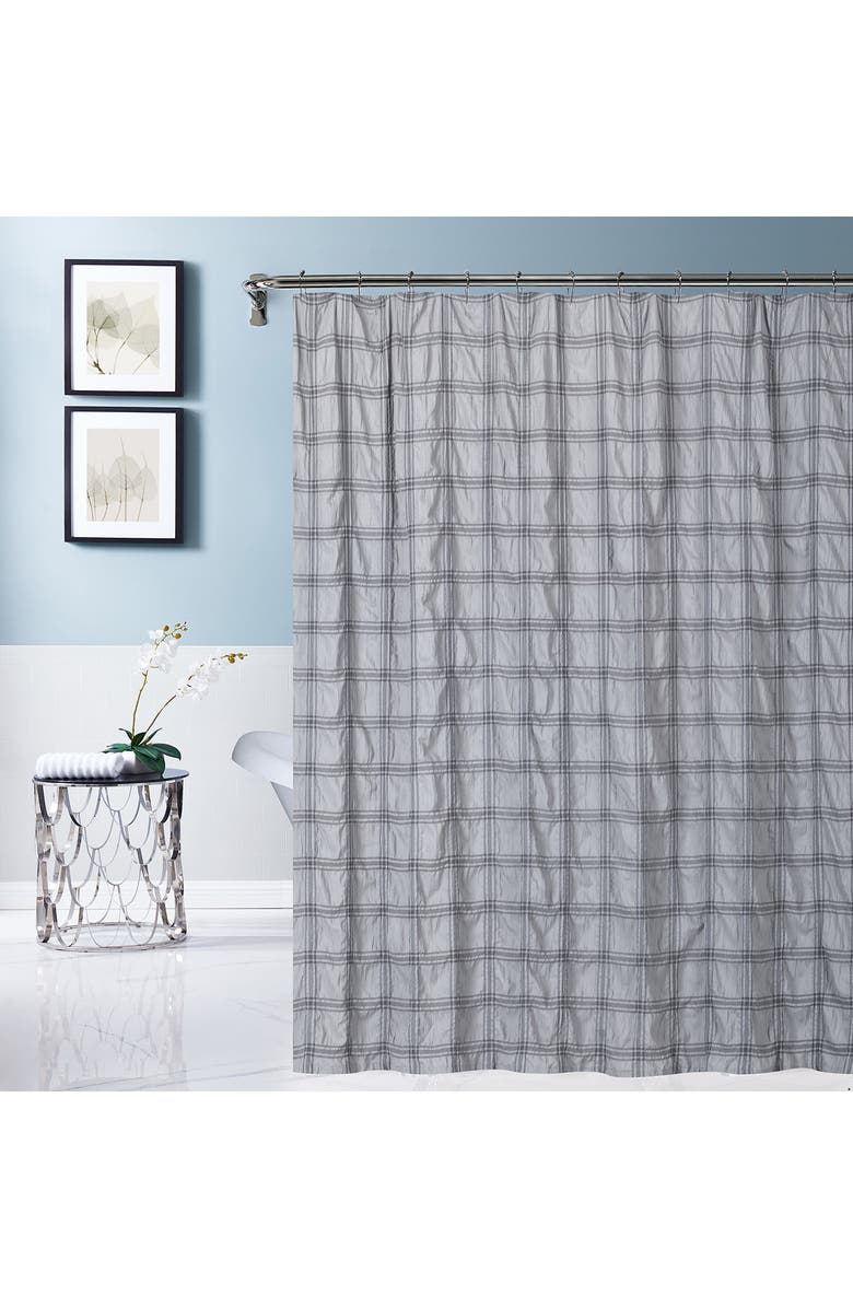 DAINTY HOME Crinkle Plaid Shower Curtain, Main, color, Grey