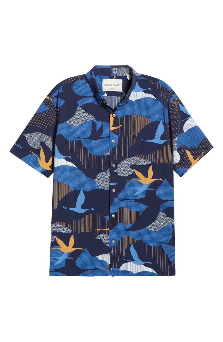Tori Richard Take Flight Short Sleeve Button-Down Shirt, Alternate, color, Navy