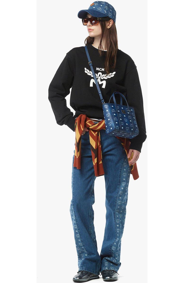 MCM Mini Toni Top-Zip Shopper in Visetos, Alternate, color, Blue