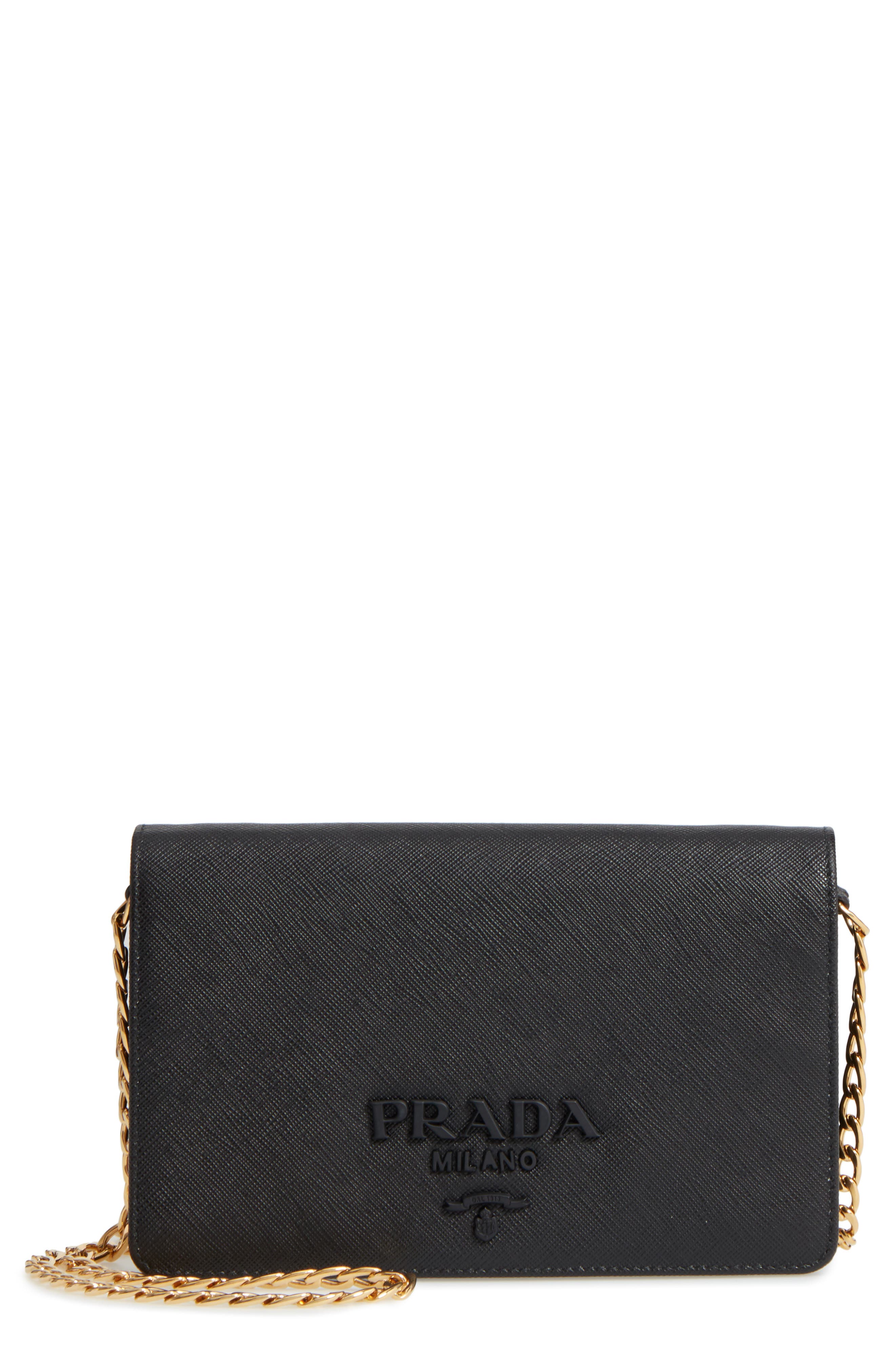 Prada Small Monochrome Crossbody Bag, Main, color, 