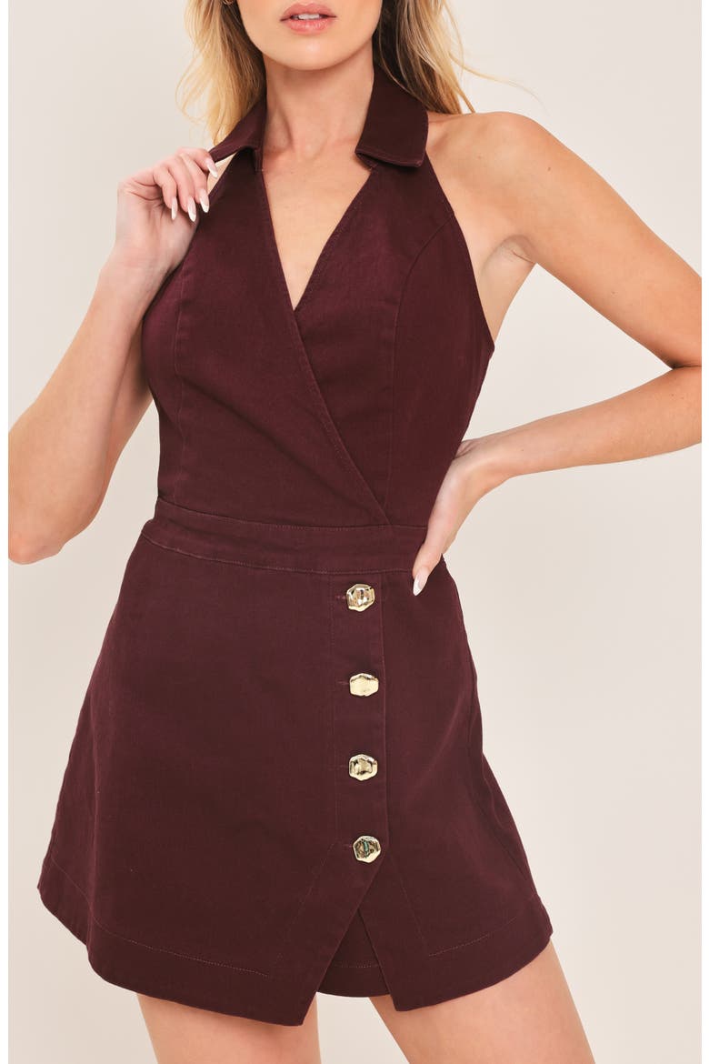 Surplice V-Neck Denim Romper, Alternate, color, RED BEAN