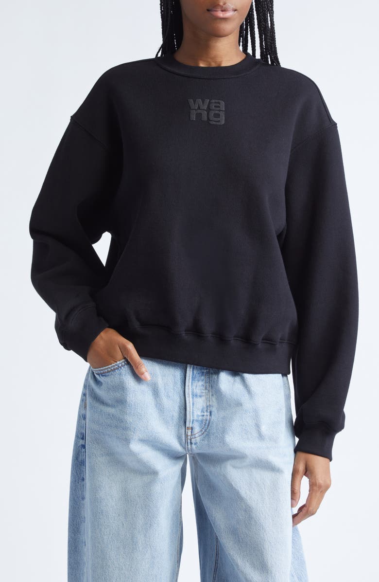Alexander Wang Stacked Logo Cotton Terry Sweatshirt, Main, color, Black