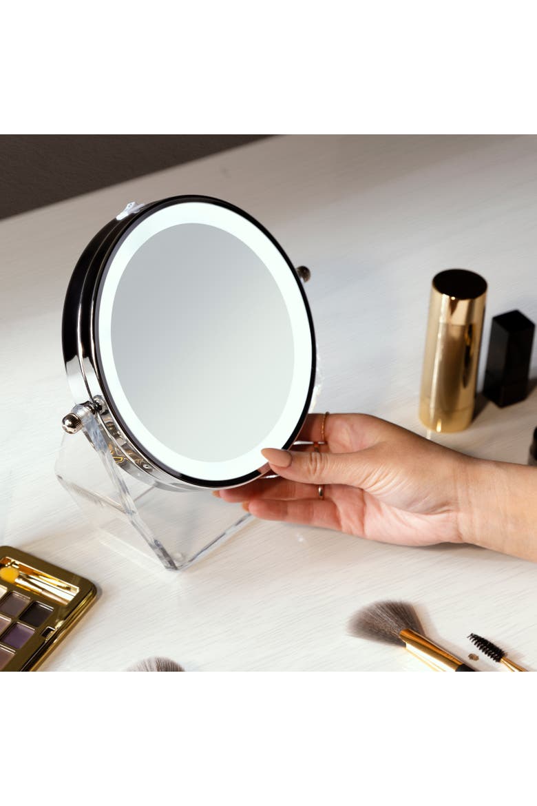 Lighted Makeup Mirror with Magnification & Swivel, Alternate, color, Chrome