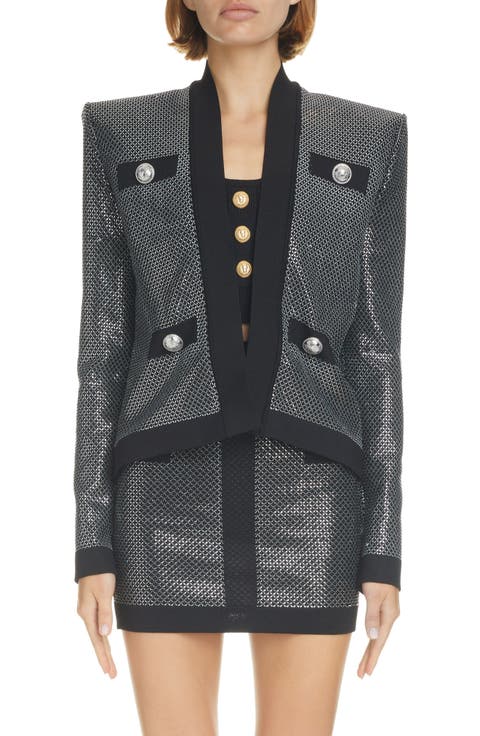 Side-to-Side Lattice Open Front Knit Jacket