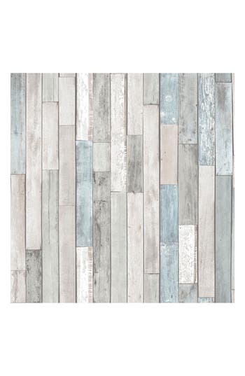 Wallpops Weathered Plank Short Peel & Stick Wallpaper In Grey/blue Multi