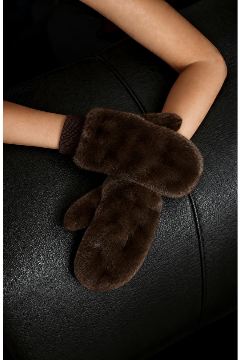 Lesly Faux Fur Mittens, Alternate, color, CAMEL