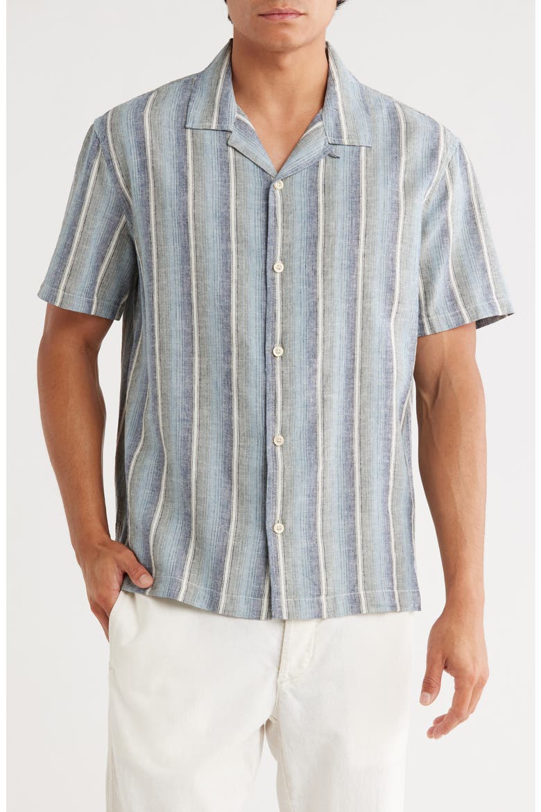 Linen & Cotton Camp Shirt, Main, color, IVORY SUNSET STRIPE