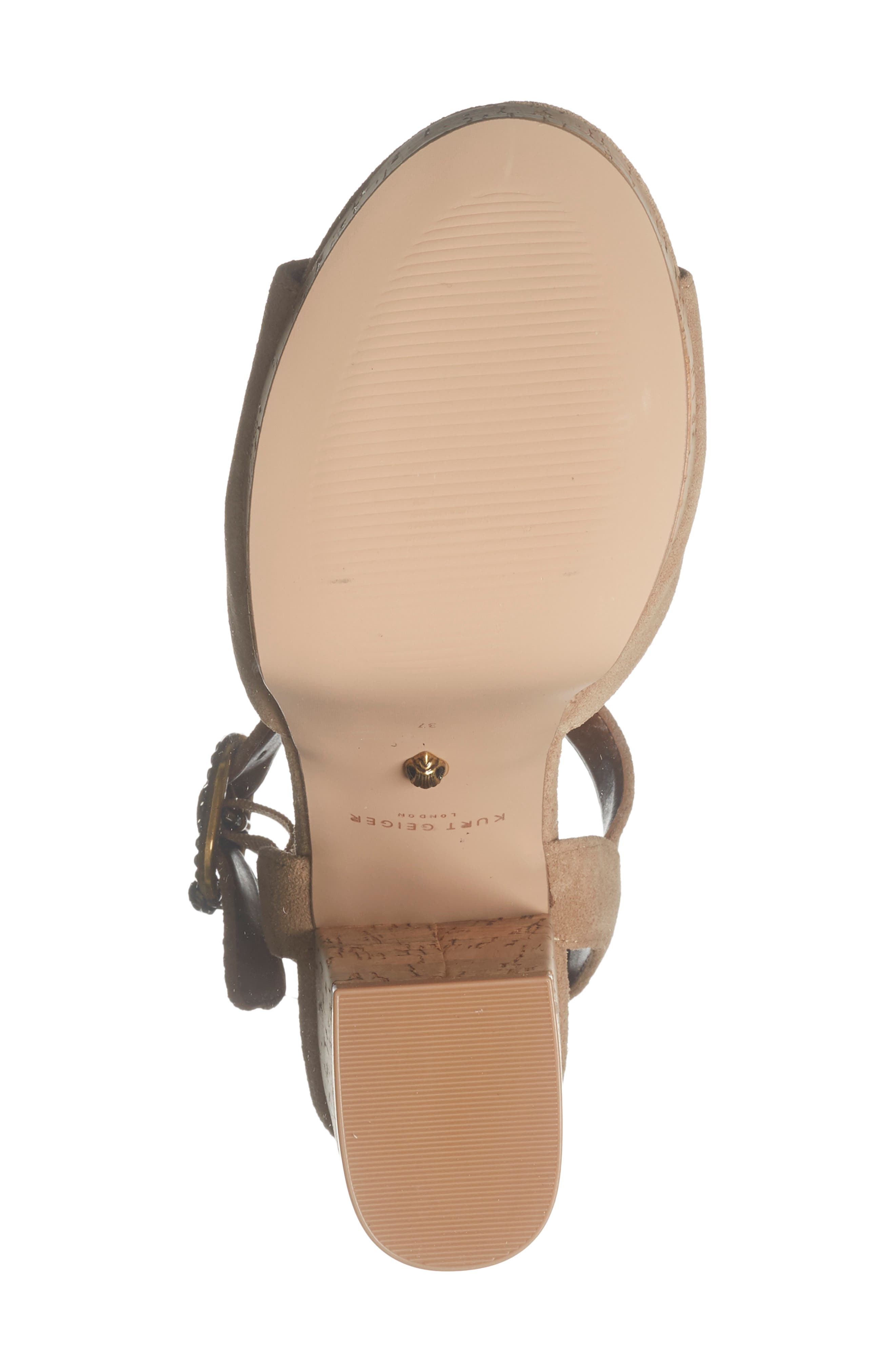 Kurt Geiger London Mayfair Cork Block Heel Ankle Strap Sandal, Alternate, color, Camel