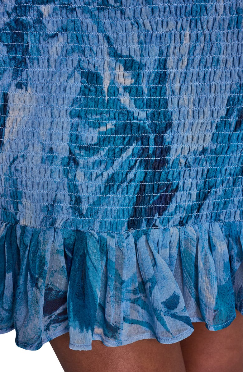 BCBG Floral Smocked Chiffon Minidress, Alternate, color, Coastal Muse Multi