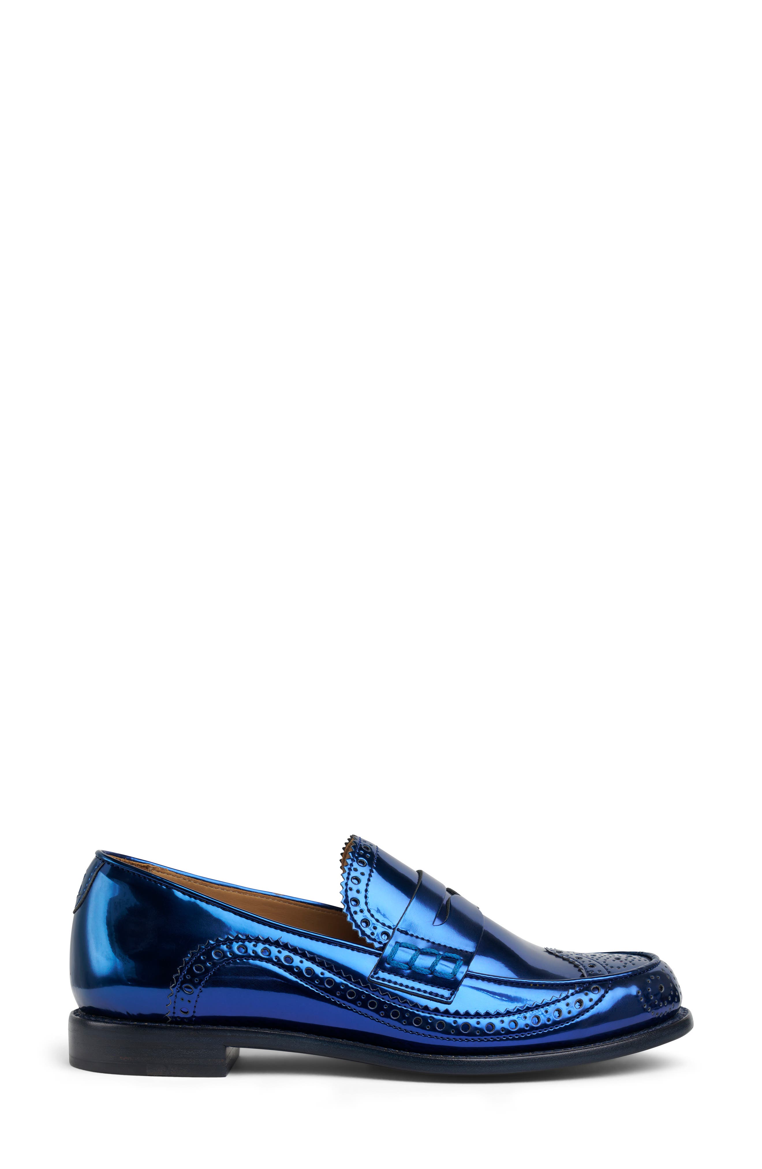 The Office of Angela Scott Ms. Wingtip Penny Loafer, Alternate, color, Navy Metallic