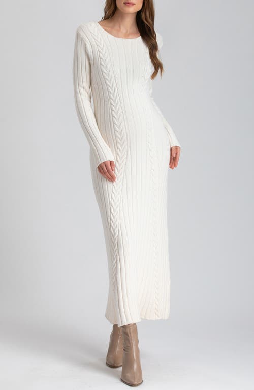 PIETRO BRUNELLI Long Sleeve Mixed Stitch Maternity Midi Sweater Dress in Natural 