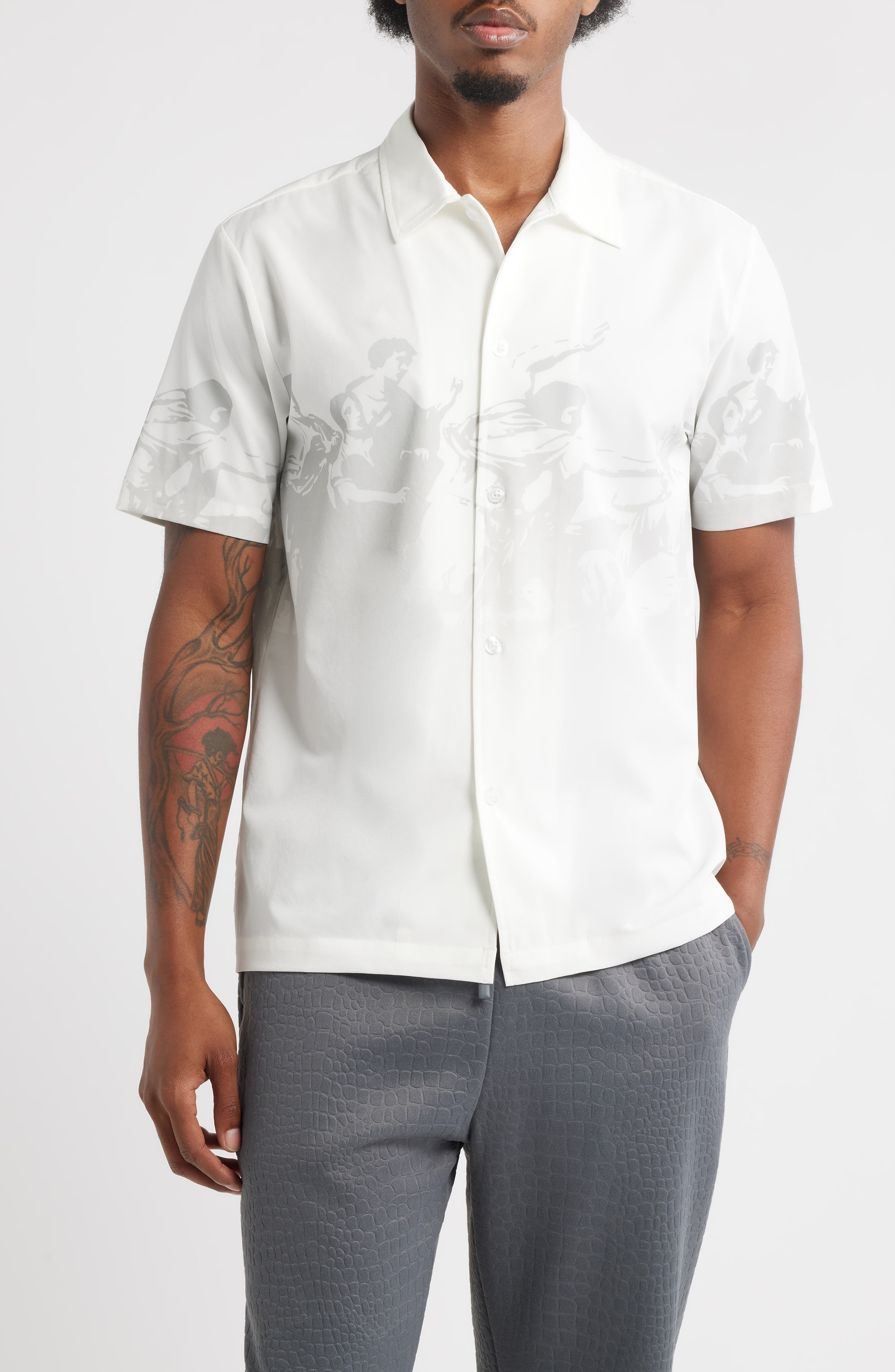 SANTO STUDIO Confidatevi Short Sleeve Button-Up Shirt in White 