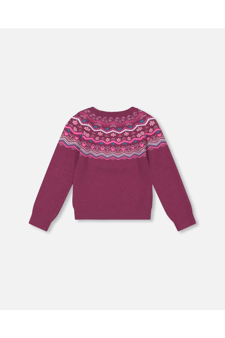 Girl's Fairisle Sweater Burgundy, Alternate, color, Amaranth