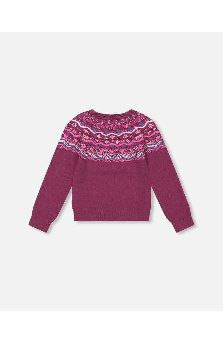 Deux par Deux Girl's Fairisle Sweater Burgundy, Alternate, color,