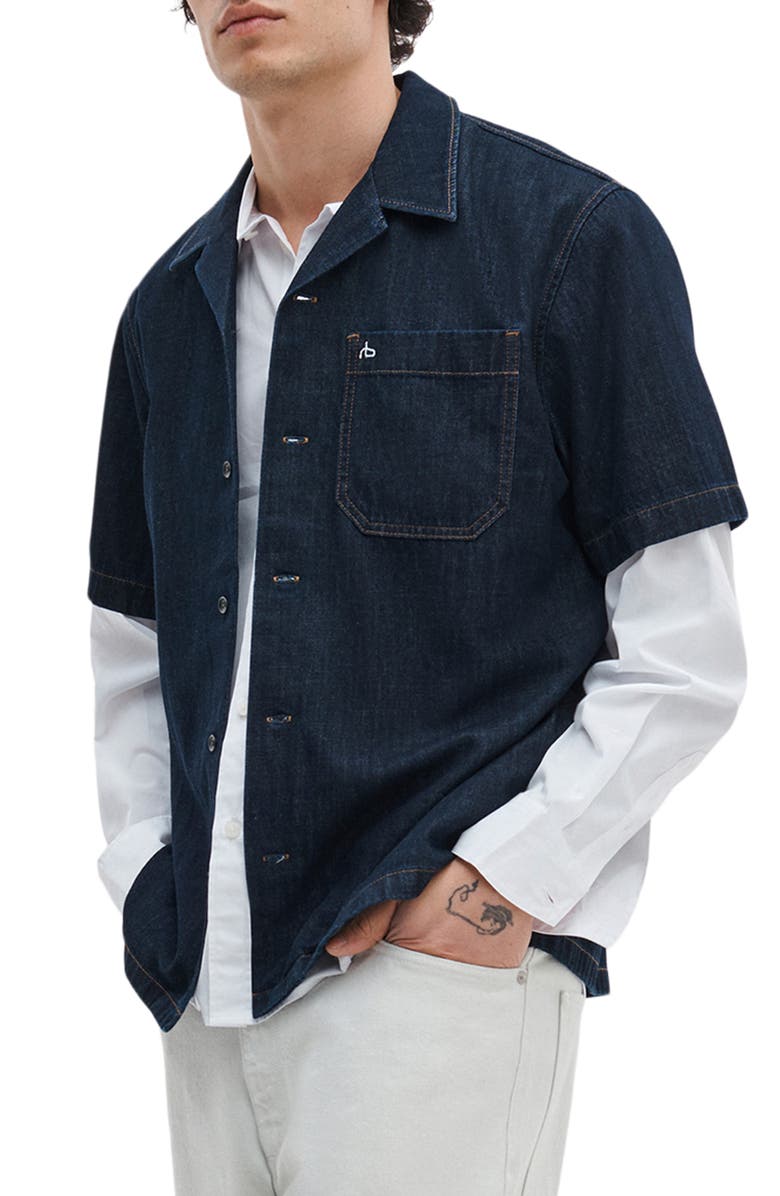 rag & bone Resort Short Sleeve Denim Button-Up Shirt, Alternate, color, Rinse