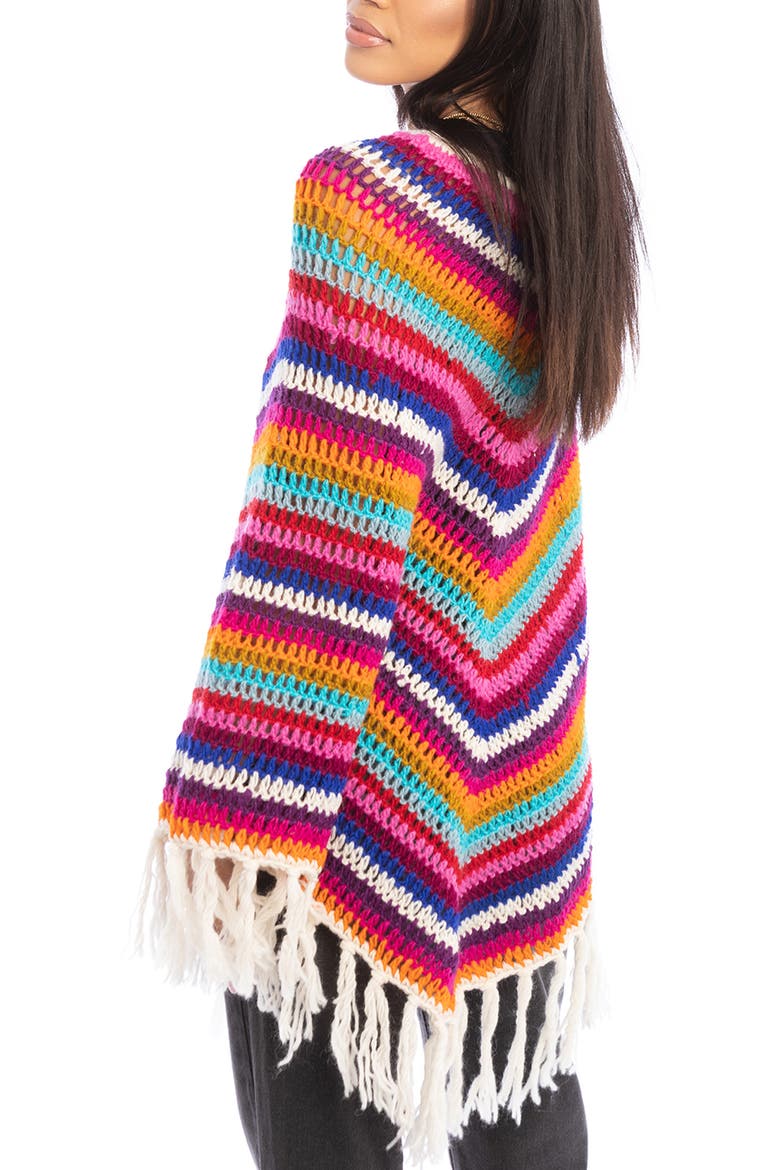 Crochet Knit Triangle Poncho, Alternate, color, WHITE