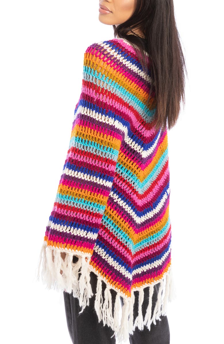 SAACHI Crochet Knit Triangle Poncho, Alternate, color, White